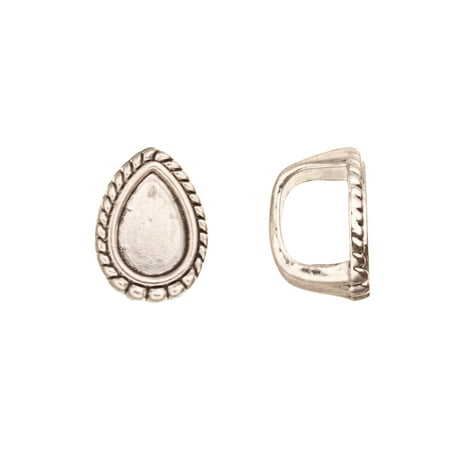 Cabochon Setting - Rope Edge Teardrop Cabochons Setting Licorice Beads Fits 10x8mm Licorice Leather - Antique Silver Plated