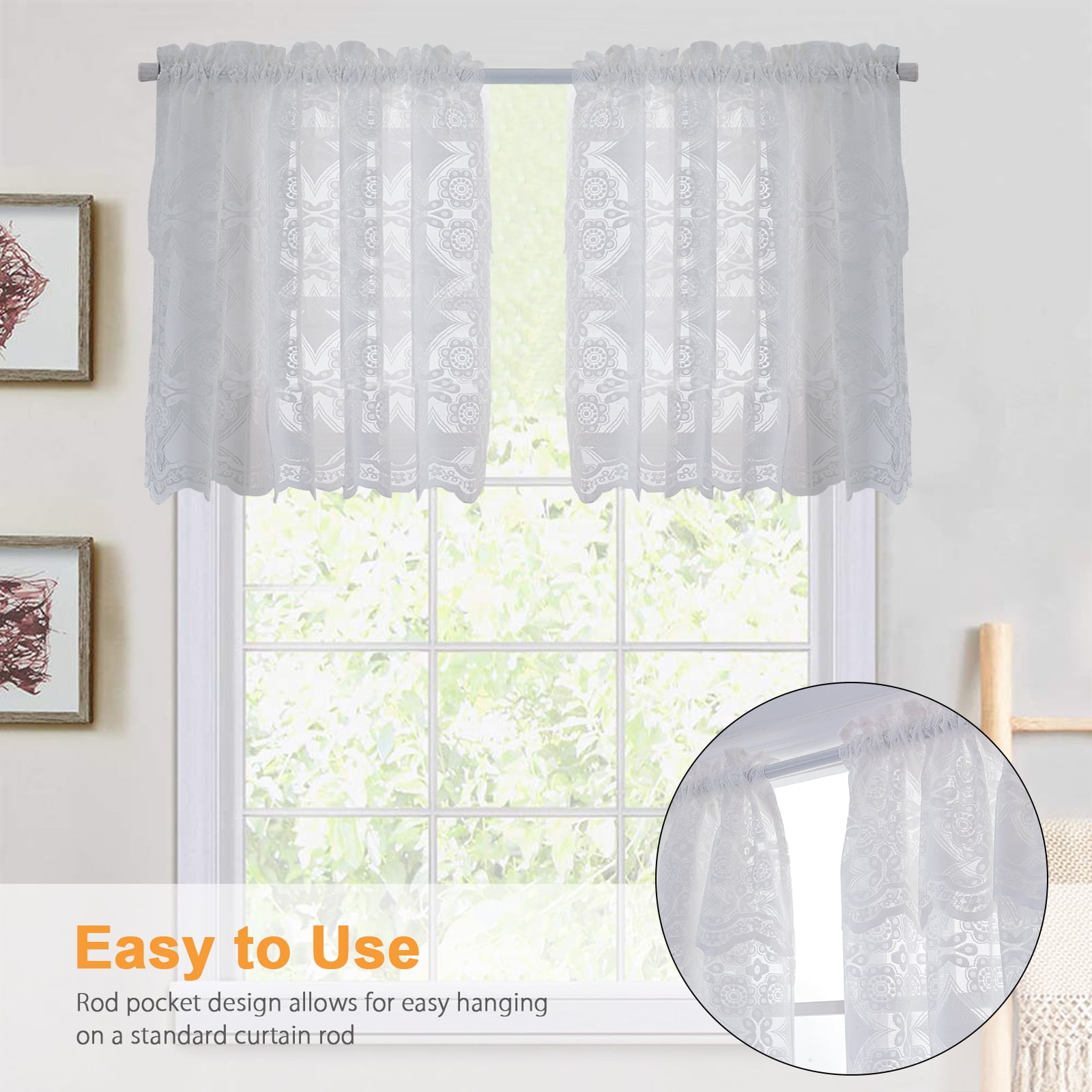 Rideaux De Cuisine Modernes, Rideaux Courts Blancs Avec Délicat Motif Jacquard Floral, Rideaux