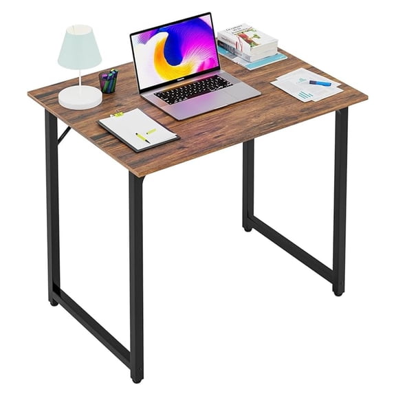 BOBOKY | 32 Inch Computer Desk | Brown | Office Desk with Metal Frame, Adjustable Feet | Water-Resistant, Scratchproof Surface | Sturdy Writing Table for Home Office or Study | Pack of 1