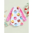 thumbnail image 4 of Bagilaanoe Toddler Baby Girls One-Piece Swimsuit Donut Print Long Sleeve Zipper Rashguard Swimwear 12M 18M 24M 3T 4T 5T Kids Ruffle Bathing Suit, 4 of 9