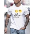 thumbnail image 1 of I Like You, You're Different Letter Print Men's Short Sleeve Crew Neck T-Shirts, Comfy Breathable Casual Elastic Tops, Men's Clothing, 1 of 6