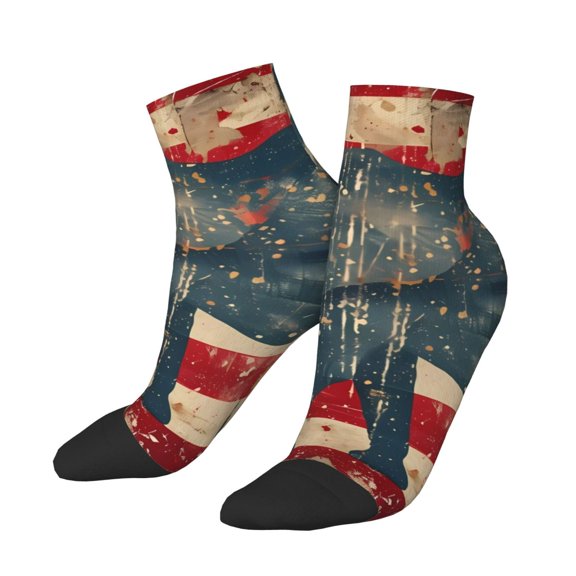 Uemuo Vintage American Flag Elephant Printed Crew Socks, Moisture-Wicking Socks, Athletic Socks for Men Breathable Cushion Socks Casual Sport Socks for Running Traveling