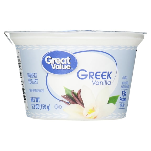 Great Value Vanilla Nonfat Greek Yogurt, 5.3 oz Cup
