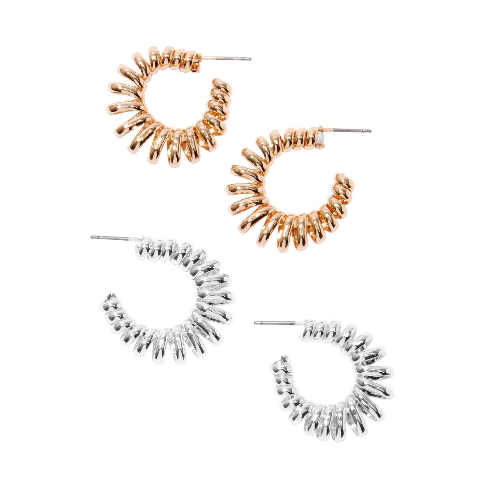 Claire's Teen Girls Gold and Silver Spiral Post Hoop Earring Set, 2-Pack