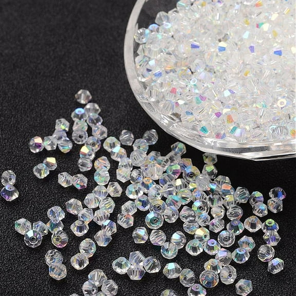 1 Bag Imitation Crystallized Glass Beads AB Color Faceted Bicone Clear AB Size: 4mm in diameter 3.5mm thick hole: 1mm 720pcs/bag.