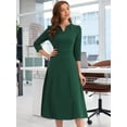 thumbnail image 2 of DARING DIVA Work Office Elegant 3/4 Sleeve V Neck A-Line Dress XS Dark Green, 2 of 6