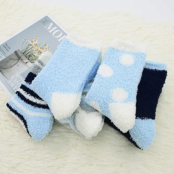 Fuzzy Slipper Socks for Women with Grippers Winter Cozy Thick Fleece Fluffy  Non Skid Warm Crew Comfort Soft Hospital Socks 