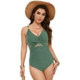 thumbnail image 3 of COMVALUE Womens One Piece Swimsuit Metal Modest Tummy Control Bathing Suit Slimming Full Coverage Mesh Swim Suit (Light Green, XL), 3 of 9