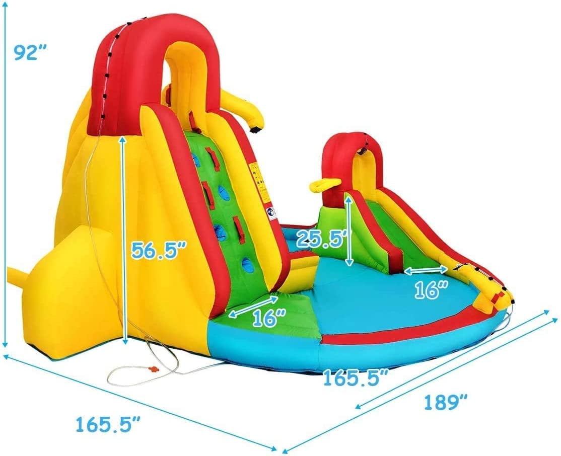 OLAKIDS Inflatable Water Slide, 7 in 1 Bounce House with 2 Slides, Climbing Wall, Splash Pool, Basketball Rim, 2 Water Blasters, Jumping Castle with Carrying Bag, Repairing Kit, Hose