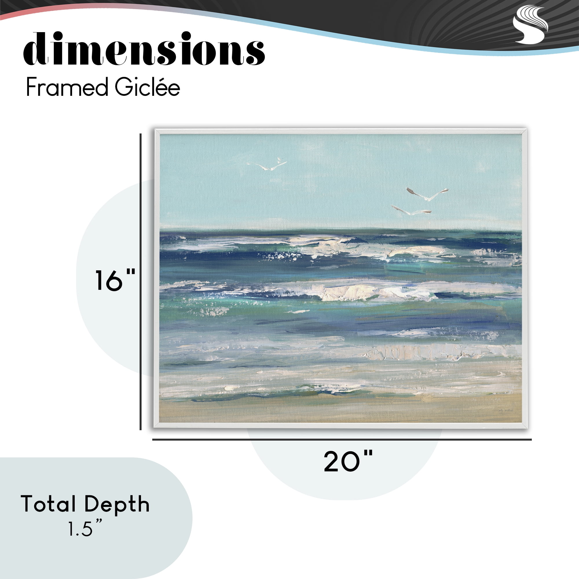 Stupell Industries Seagulls over Rolling Waves White Framed Giclee Art, design by Sally Swatland