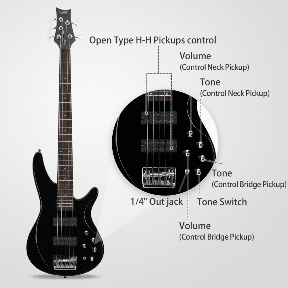 Tcbosik 5 String Electric Bass Guitar, Bass Beginner Kit with Bag, Strap, Amp Wire, Plectrum and Wrench Tool, Black