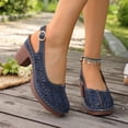 thumbnail image 6 of KIJBLAE Women's Laser Cutout Block Heel Slingbacks, Closed-Toe with Ankle Buckle, Plus Size Breathable Comfort Footwear Dark Blue 42, 6 of 9