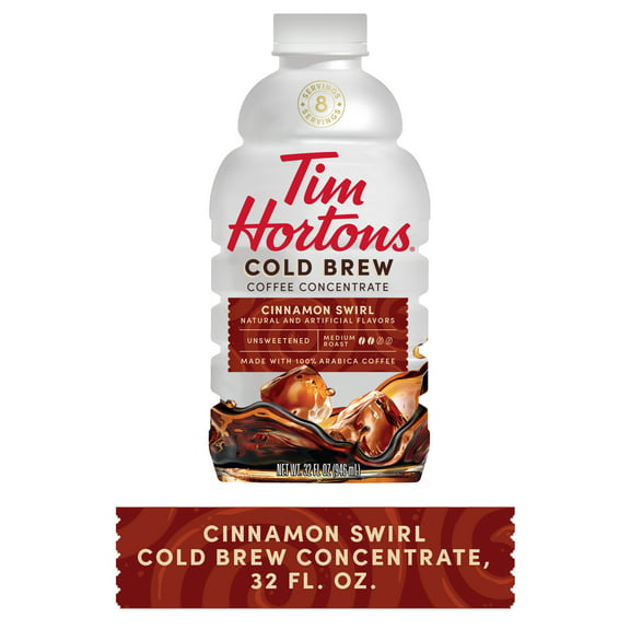 Tim Hortons Cinnamon Swirl Cold Brew Coffee Concentrate, 100% Arabica Medium Roast, 32 oz