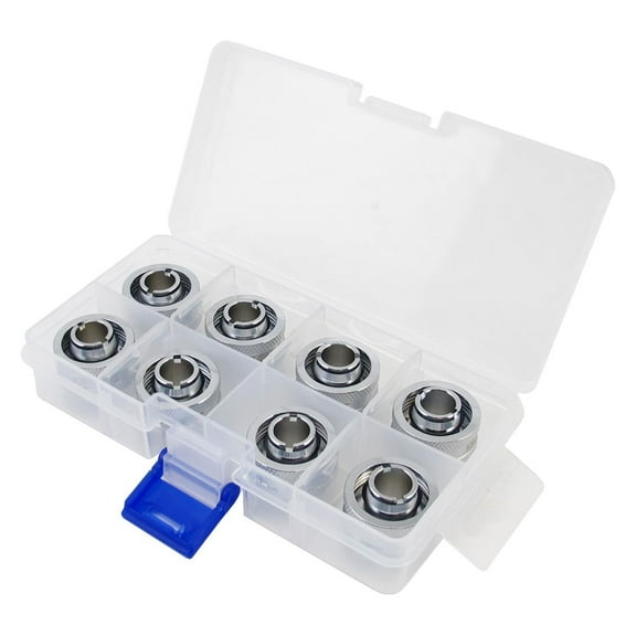 XSPC G1/4" to 1/2" ID, 3/4" OD Compression Fitting V2 for Soft Tubing, Chrome, 8-pack