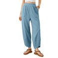 thumbnail image 2 of Womens Baggy Wide Leg Pants Casual Elastic Waisted Palazzo Harem Pants with Pockets Light Blue S, 2 of 8