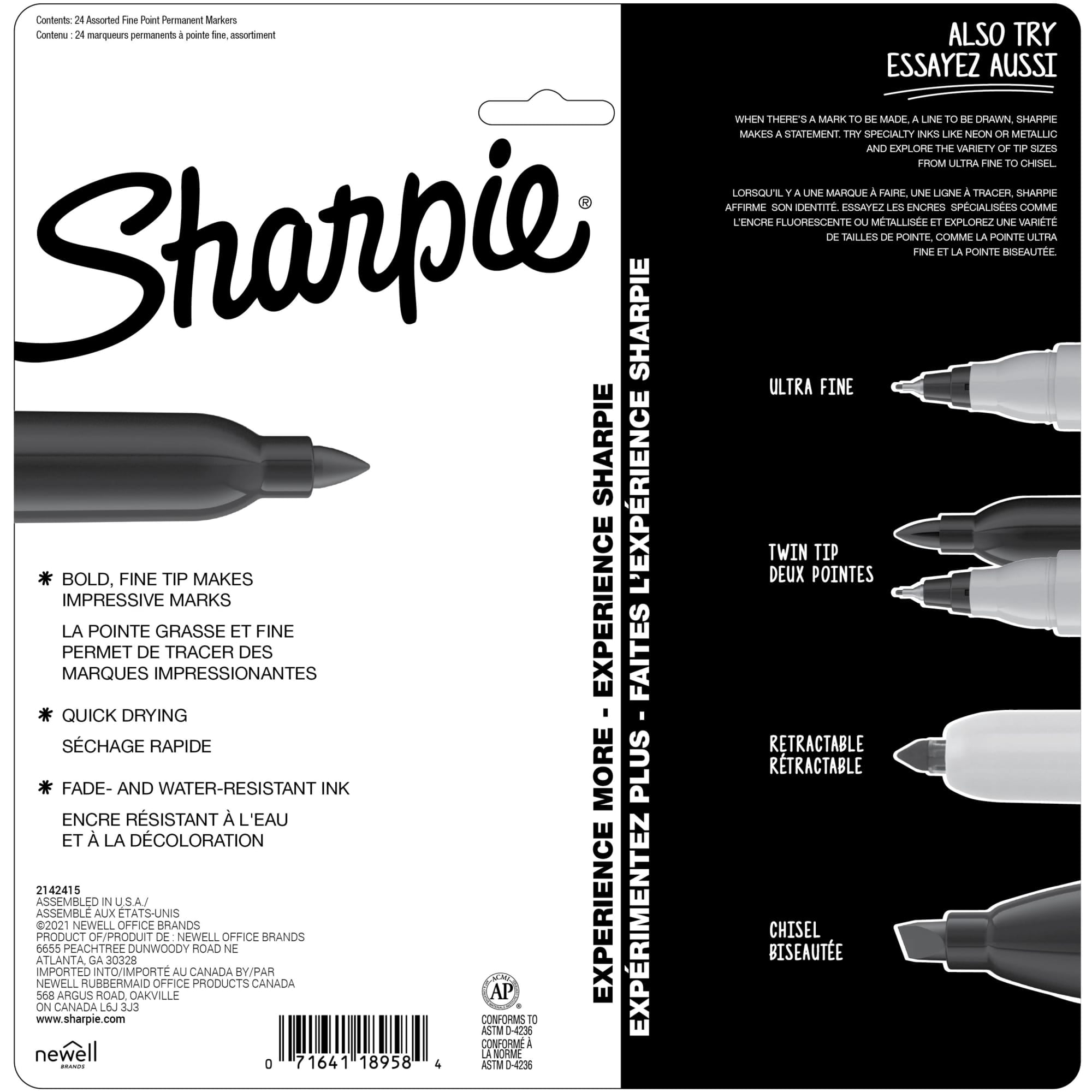 Sharpie Permanent Markers, Fine Point, Featuring Mystic Gem Color Markers, Assorted, 24 Count