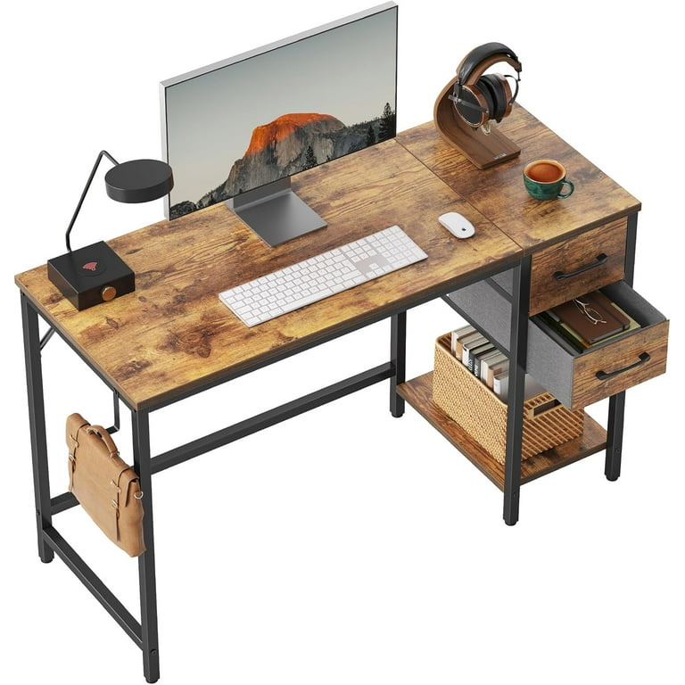 Side Table 55-Inch Industrial Computer Desk With Storage Shelves ...