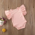 thumbnail image 3 of Newborn Baby Girl Ruffle Short Sleeve Romper Bodysuit Basic Solid Color T-Shirt Tops Summer Clothes Navy Blue 6-12 Months, 3 of 7
