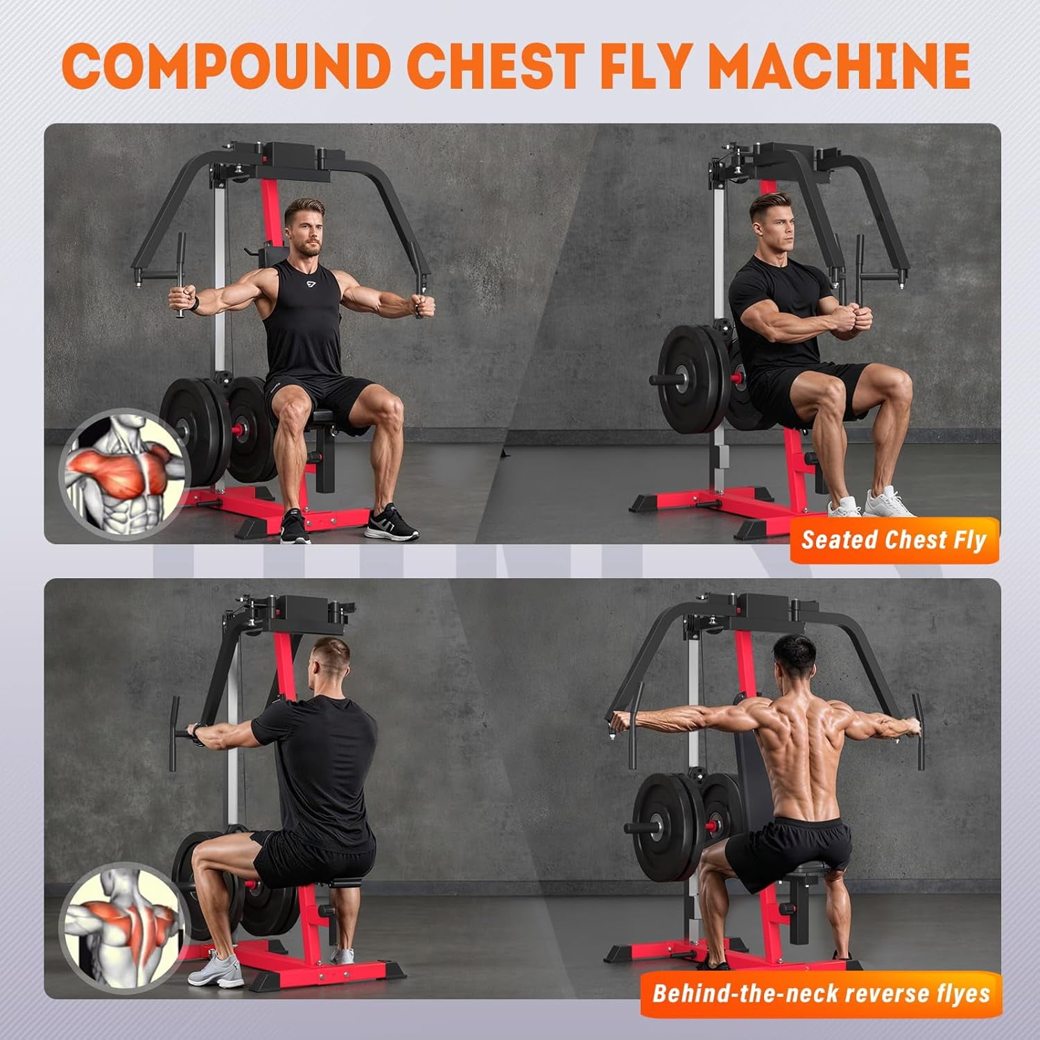 AECOJOY Chest Fly Machine, PEC Deck and Reverse Delt Machine with 450 lb Capacity, Adjustable Upper Body Workout Equipment for Home Gym