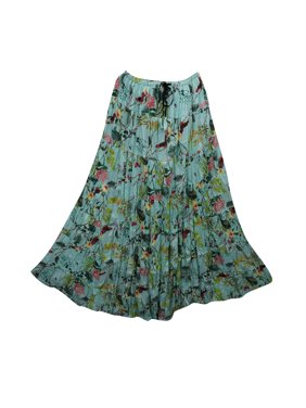 Mogul Women's Maxi Skirt Floral Print Broomstick Retro Long Skirts