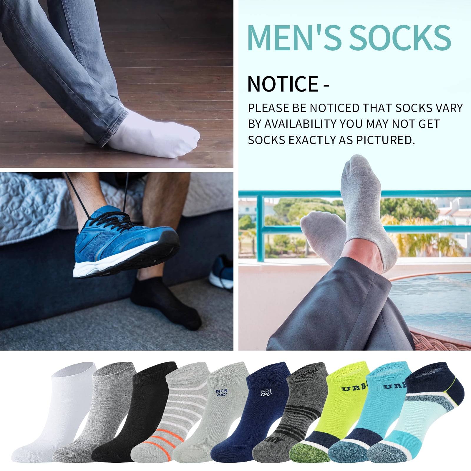 Usavemo 100 Pairs Mens Ankle Socks Bulk Pack Various Moisture Wicking Low Cut Sample Socks Value Sock for Men Size 9-11