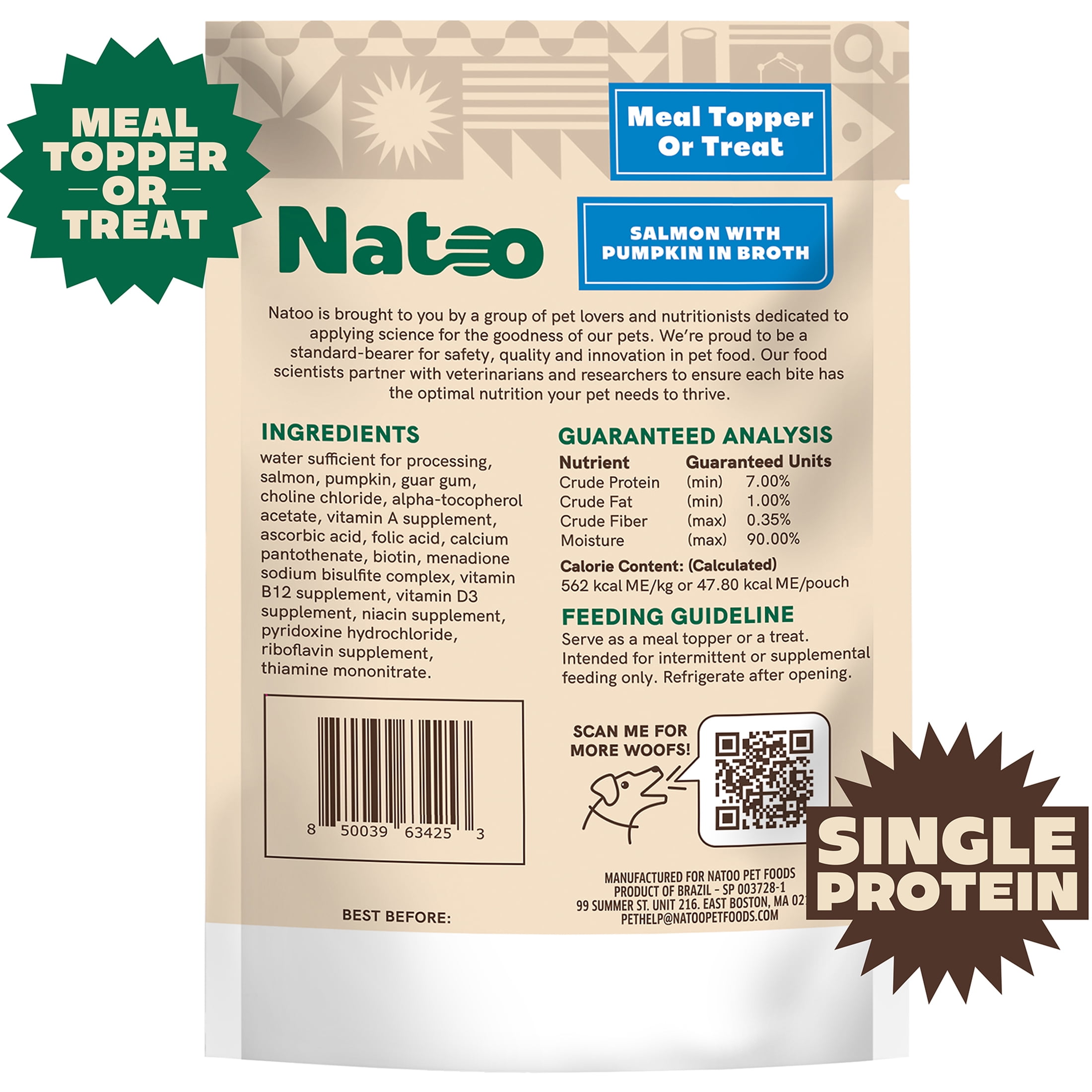 NATOO Dog Food Topper for Picky Eaters & Dog Treat (Salmon & Pumpkin), Dog Toppers for Dry Food, Wet Meal Toppers for Dogs & Puppies, Limited Ingredient Dog Food, (Case of 20) 3 oz Each