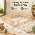 thumbnail image 6 of Miniyam Queen Size Kids Floor Bed with Guardrails, Low-to-Ground Montessori Wood Bed, Natural, 6 of 7
