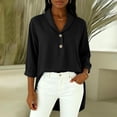 thumbnail image 5 of Hfnxid Fall Tops for Women Dressy Loose Fit 3/4 Length Sleeve Shirts Casual Button V Neck Blouses Fashion High Low Hem Tshirts Black S, 5 of 8
