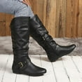 thumbnail image 4 of Rokment Women's Slouchy Knee High Boots Fashion Casual Adjustable Buckles Leather Flats Low Heel Wide Calf Tall Dress Boots for Women Fall Winter Black Size 6, 4 of 7