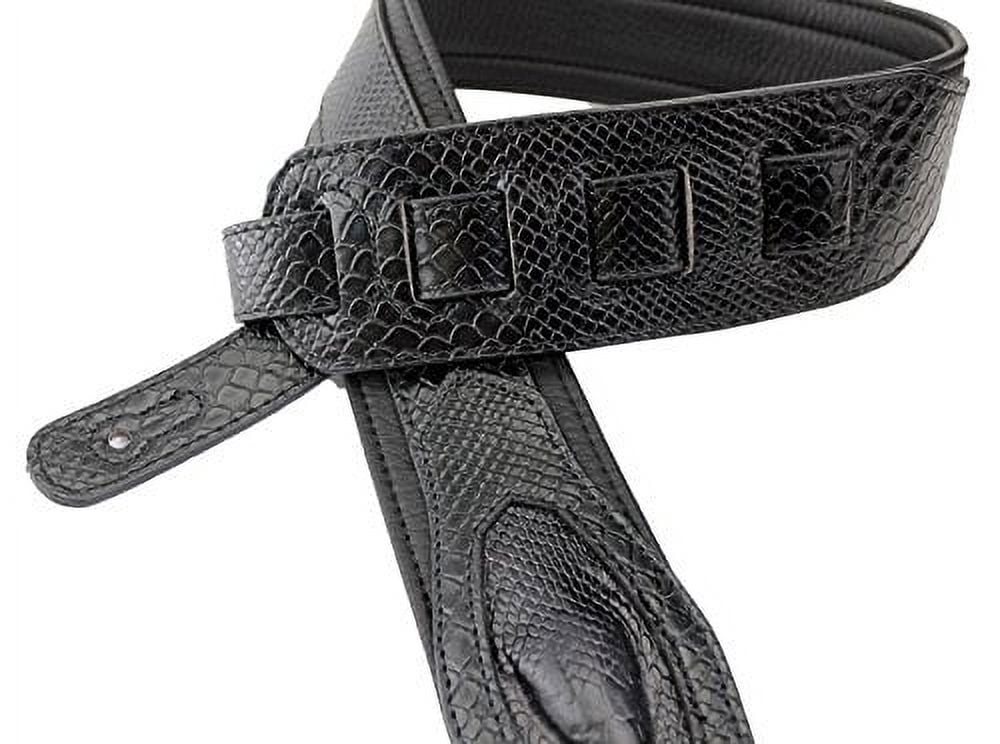 Walker & Williams SF-06 Black Snakeskin Pattern Padded Guitar Strap with Snakehead