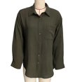 thumbnail image 1 of Women Long Sleeve Turn Down Collar Shirt Pure Color Button Up Chest Pocket Business Blouse OD Green 2XL, 1 of 2