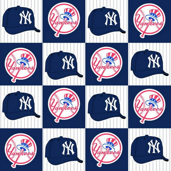 New York Yankees 58" 100% Polyester Fleece Sports Sewing & Craft Fabric By the Yard, Blue, Red and White