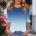 thumbnail image 4 of GERsome Short Sleeve T-Shirts for Women Trendy 3/4 Ruffle Sleeve Crew Neck Loose Fit Shirts Gradient Print Summer Casual Tunic Tops, Sizes S-3XL, 4 of 7