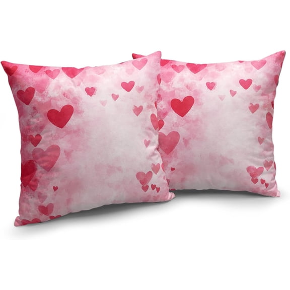 Valentines Day Heart Throw Pillows Cover Set of 2 Pink Valentine''s Love Pillow Covers 18x18 Inch Sweet Wedding Decorative Watercolored Pillow Case for Outdoor Bedroom Sofa Anniversary Decor