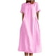 thumbnail image 2 of ICHUANYI Clearance Women's Summer Fashion Solid Color Round Neck Short Sleeve Cotton Linen Dress(Pink, L) ICHUANYI WER2023080703118, 2 of 9