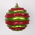 thumbnail image 1 of Vickerman 10'' Lime-Red Candy with Glitter Wave Ball Christmas Ornament, 1 of 1