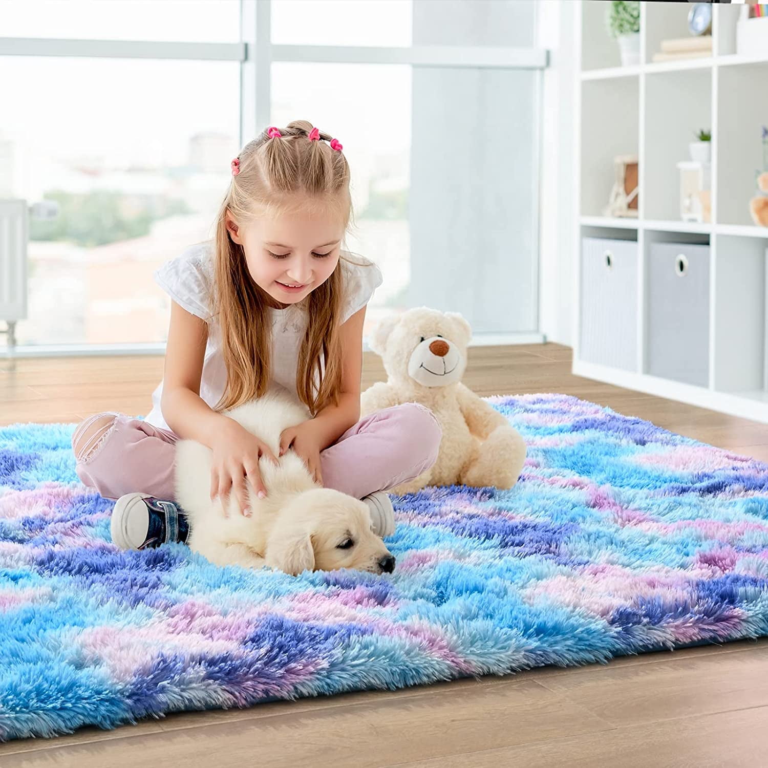Noahas Soft Fluffy Rainbow Rugs for Girls Bedroom 3x5, Shaggy Kids Playroom Rugs, Colorful Plush Rug for Living Room Nursery, Cute Fuzzy Carpet Home Decor Mat for Baby Toddlers Teens, Purple