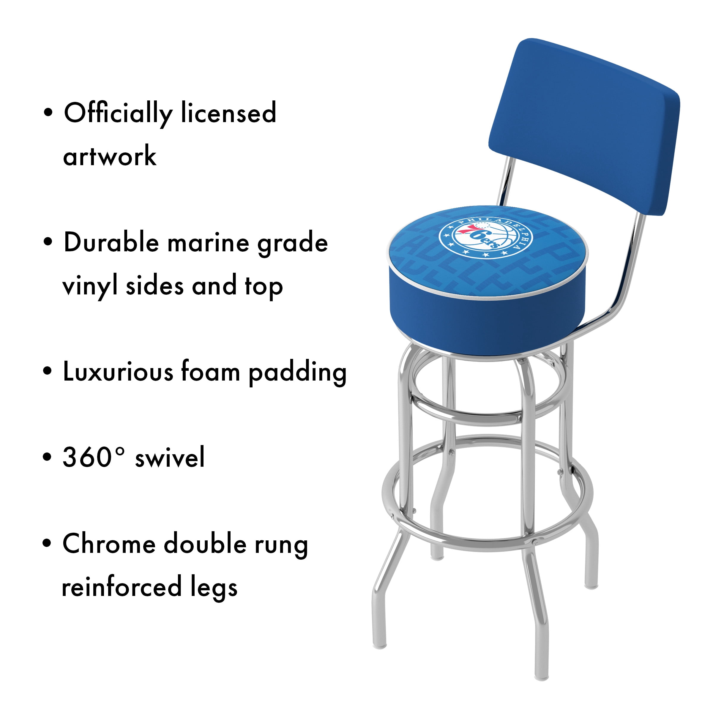 Trademark Gameroom Philadelphia 76ers City Bar Stool with Back Rest