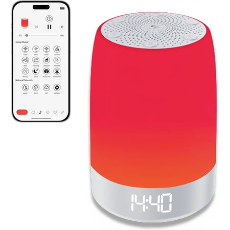 Red Light Sleep Sound Machine – Night Light for Bedroom with 5-Level Red Light Therapy (620–690nm), 32 White Noise & Nature Sounds, Smart App Control, Timer & Wake-Up Alarm Clock