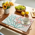 thumbnail image 2 of Teal Red Coral Placemats Set of 4, Summer Ocean Nautical Coastal Rustic Burlap Placemats for Dining Table, Place Mats for Kitchen Tabletop, Waterproof Wipeable Dining Table Mats Set, 2 of 9