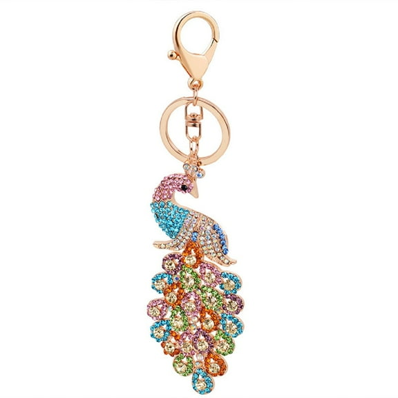 QDDollars Colorful Peacock Keychain for Women, Rainbow Peacock Bird Key Chain for Ladies, Cute Peacock Summer Keychains, Punk Peacock Phoenix Amulet Keyring, Rhinestone Peacock Animal Keychain