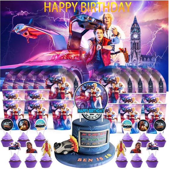 Back to the future Birthday Cups Party Supplies Decor Backdrop Plates Fans Decorations Banner