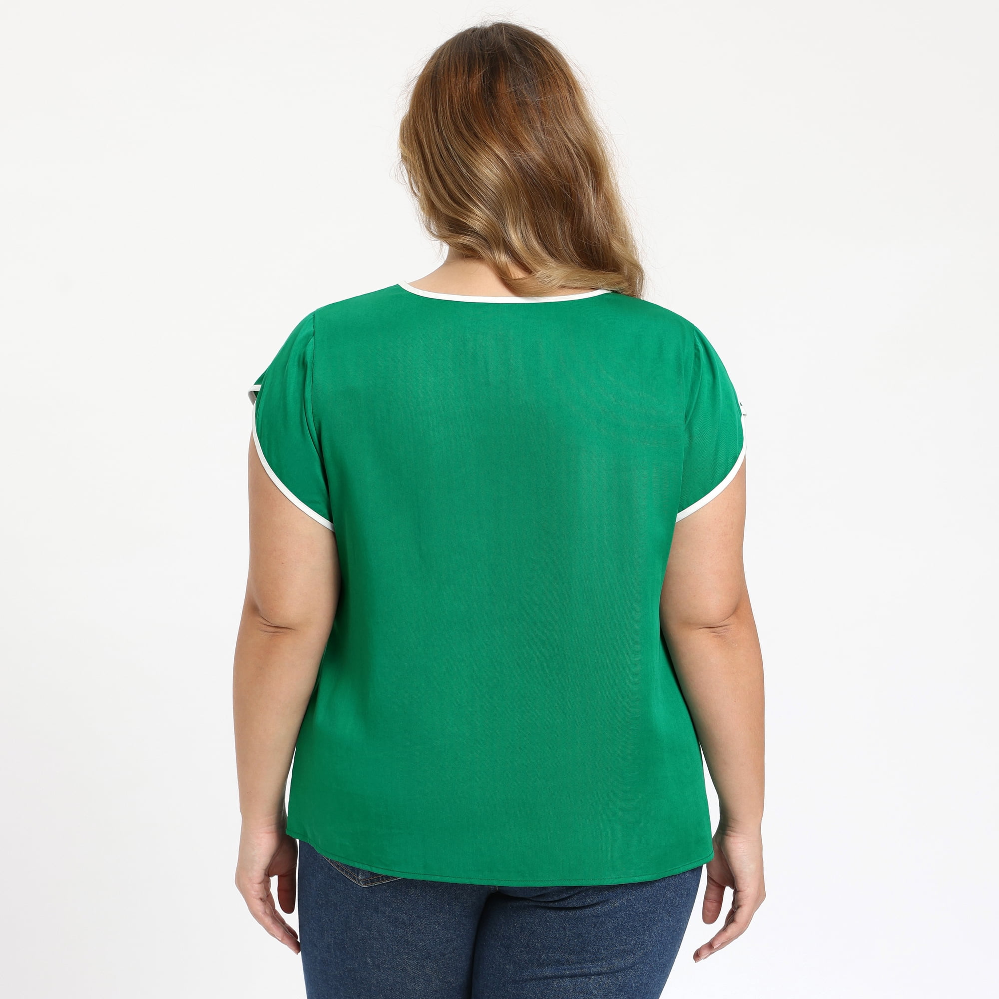 DARING DIVA Women's Plus Tops Keyhole Crew Neck Tulip Blouses 1X Green