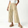 thumbnail image 3 of MLCDZ Capri Pants for Women Elastic High Waisted Wide Leg Cotton Linen Palazzo Capris Pull On Loose Flowy Beach Travel Cropped Pants, 3 of 8