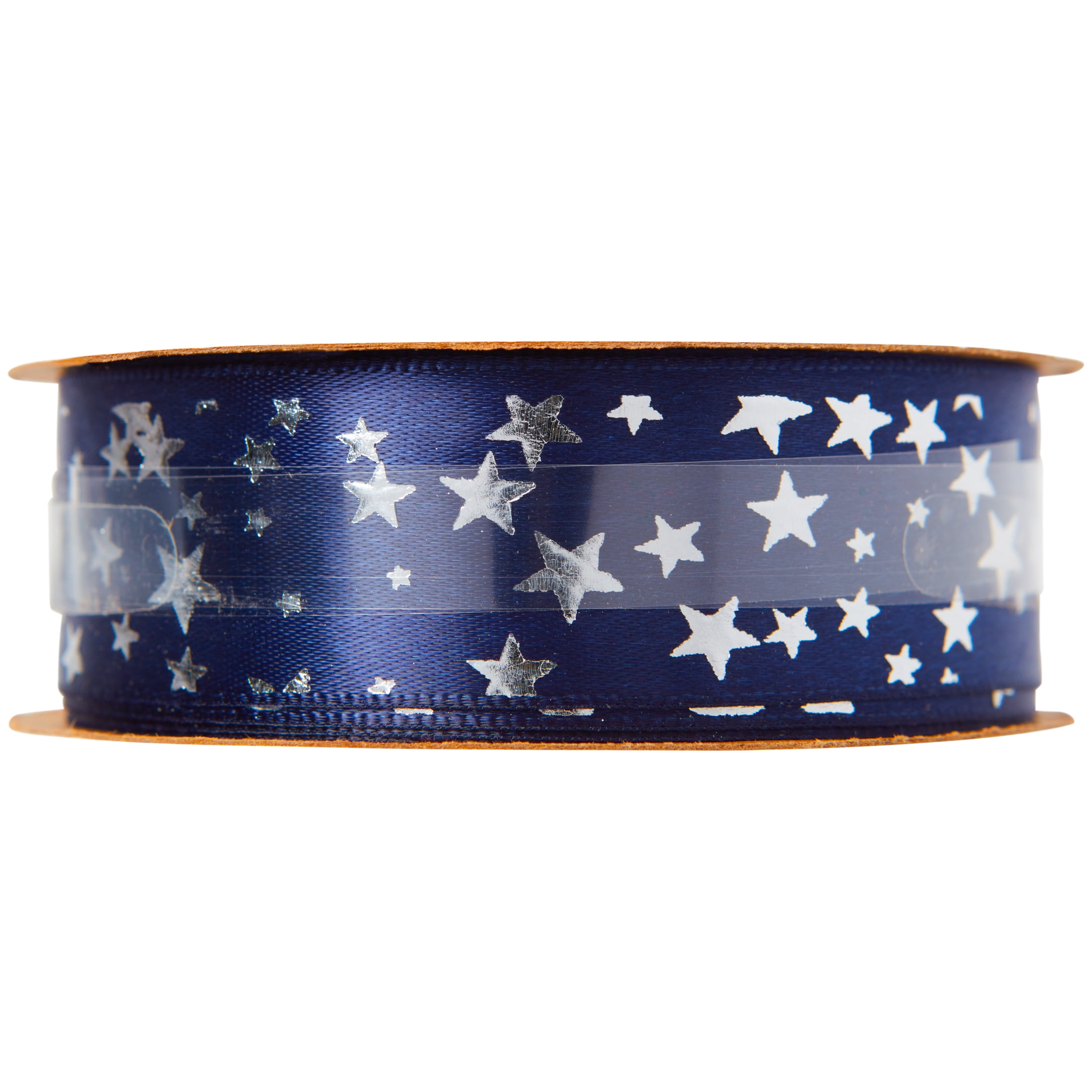 Offray Ribbon, Navy 7/8 inch Silver Stars Satin Ribbon, 9 feet