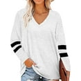 thumbnail image 4 of Femmes T-shirt Rayé Manches Longues Basic Top V Cou 1 5 Blouse Décontractée, Blanc, L, 4 of 7