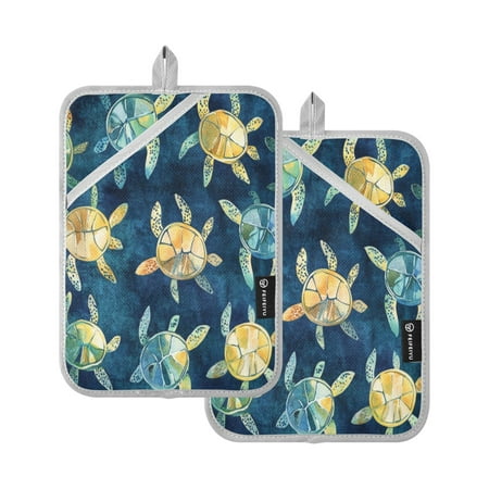 

Two Pieces Of Square Heat Insulation Pad Oven Mitts 7x9.8 Inch Oven Microwave Kitchen Cooking Baking Cute Green Turtle