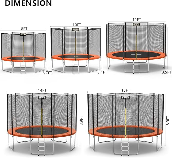 AOTOB 10FT Trampoline for Kids/Adults, Backyard 600 LBS Trampoline with Safety Enclosure Net/Ladder,Orange