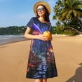 thumbnail image 4 of Fotbe Jungle Path Glowing Mushrooms Pattern Dress Casual Womens Fashion Short Sleeve Maxi Dress T Shirt Dress Striped Long Color Block Maxi Dress, 4 of 6