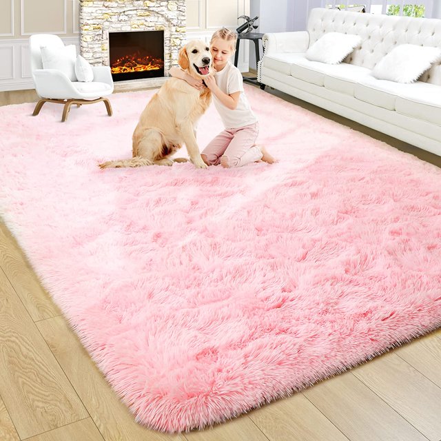 GFDYREE Fluffy Pink Rug for Living Room,5x8 Area Rugs,Thick Plush Shag Rug,Shaggy Rugs for Bedroom,Big Fuzzy Carpet,Comfy Kids Rugs,Large Living Room Rugs,Soft Nursery Rug for Baby,Living Ro